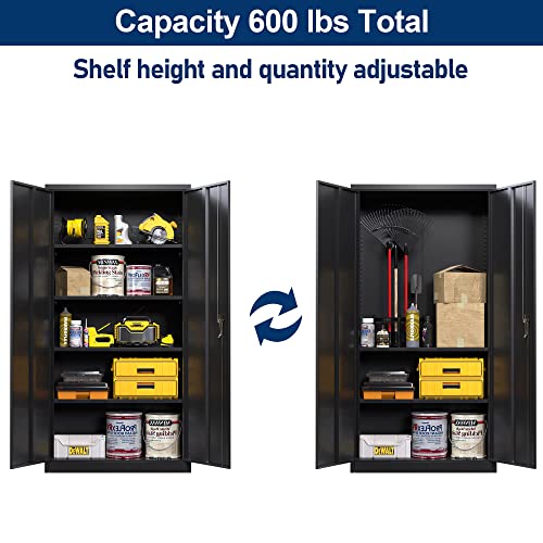 Aobabo Metal Garage Storage Cabinet , 72"Hx 18"D x 36"W Lockable Steel Storage Cabinet with 2 Doors and 4 Adjustable Shelves,Black Steel Cabinet for - WoodArtSupply