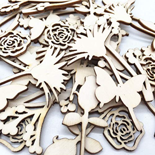 Amosfun 30pcs Laser Cut Wood Embellishment Hollow Out Wooden Rose Flower Shape Wood Discs Unfinished Wood Cutout for Arts Crafts DIY Decoration