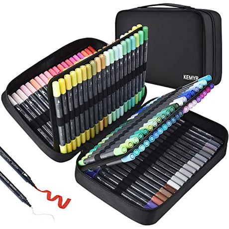 Dual Brush Marker Pens, 120 Colors Art Markers Set with Fine Tip and Brush Tip for Kids Adult Coloring Book Bullet Journaling Note Taking Planner KEMYR