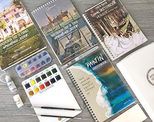 Insparea Watercolor Paper Sketchbook 5.5 x 8.5 19 Sheets 140 lb 300 GSM Cold Press Cotton Watercolor Journal 12 Palettes Premium Watercolor Paints