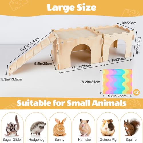 Guinea Pig Hideout, Guinea Pig House with Stairs and Mats Extra Large Guinea Pig Castle Detachable Hideouts for Small Animals Wooden Guinea Pig Unicorn Catcher
