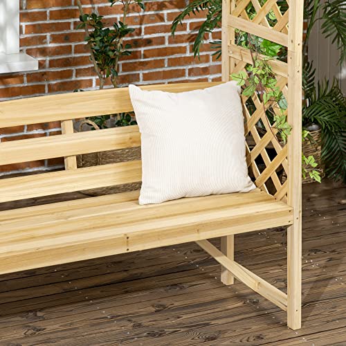 Outsunny Patio Garden Bench Arbor Arch with Pergola and 2 Trellises, 3 Seat Natural Wooden Outdoor Bench for Grape Vines & Climbing Plants, Backyard Outsunny