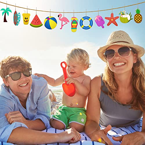 36 Pieces Summer Wood Hanging Ornaments Beach Wooden Slices with String Holiday Hawaiian Party Decorations Tropical Painted Themed Luau Party HooAMI