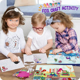 Alritz Foil Crafts Fun Kit, No Mess Foil Art Kit Toys for Kids Animals Space Cars, Foil Stickers, Art Craft Supplies, DIY Christmas Gift for Girls Alritz