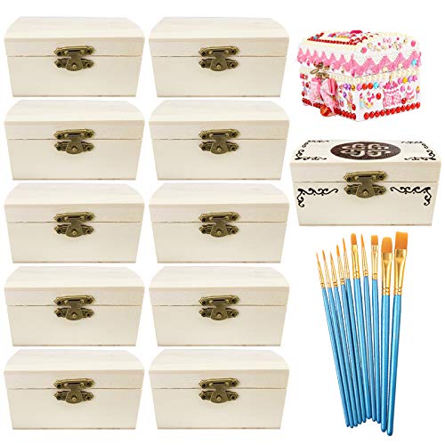 Aulufft 12 Piece Unfinished Wood Treasure Chest Decorate Wooden Mini Treasure Boxes with Locking Clasp for DIY Projects,Home Decor,Party - WoodArtSupply