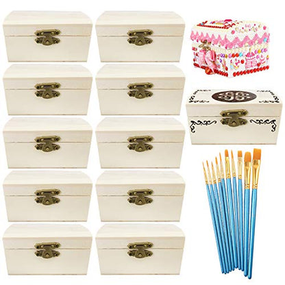 Aulufft 12 Piece Unfinished Wood Treasure Chest Decorate Wooden Mini Treasure Boxes with Locking Clasp for DIY Projects,Home Decor,Party
