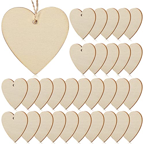 SUPVOX 50pcs Wood Chips Heart-Shaped Wood Chip Wooden Shapes for Easter Wood Discs Blank Wooden Cutout Wooden Heart Tag Unfinished Wood Heart Cutouts SUPVOX