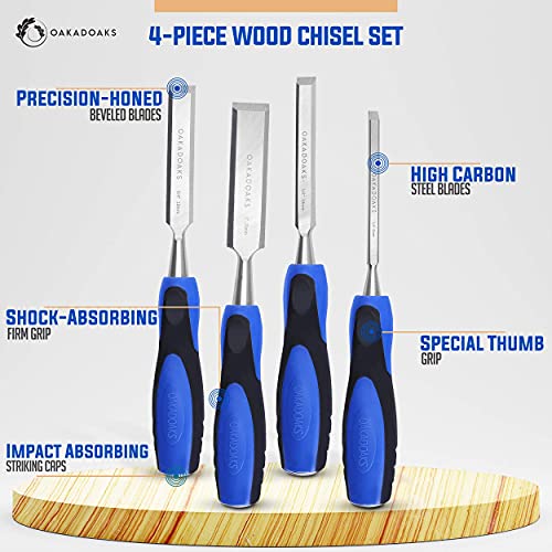 Chisel Set Woodworking Tools & Wood Carving Tools – Sharp, Chrome Vanadium Steel Wood Chisel Sets w/Beveled Edges – Durable PP & TPR Handle + Metal