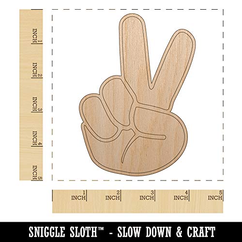 Peace Hand Sign Unfinished Wood Shape Piece Cutout for DIY Craft Projects - 1/4 Inch Thick - 4.70 Inch Size Sniggle Sloth