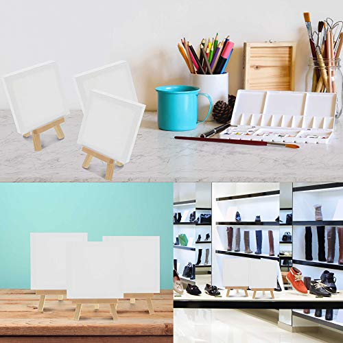 U.S. Art Supply 3" x 3" Stretched Canvas with 5" Mini Natural Wood Display Easel Kit (Pack of 12), Artist Tripod Tabletop Holder Stand - Painting U.S. Art Supply