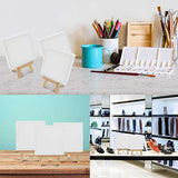 U.S. Art Supply 3" x 3" Stretched Canvas with 5" Mini Natural Wood Display Easel Kit (Pack of 12), Artist Tripod Tabletop Holder Stand - Painting U.S. Art Supply