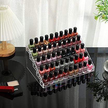 Cq acrylic Clear Nail Polish Organizers And Storage,5 Layer Nail Polish Rack Tabletop Display Stand Holds Up to 45 Bottles, Acrylic 5 Tier Essential