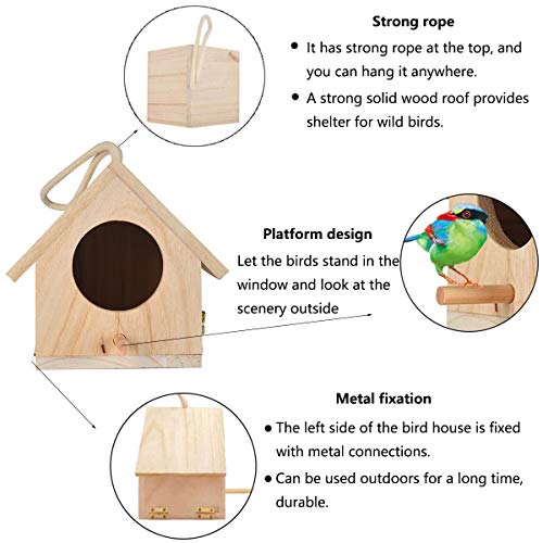 Wren Bird House, Pack of 2 Hanging Birdhouse for Outside, Wooden Nests Box Garden Patio DIY Decorative for Swallow Sparrow Hummingbird Finch Throstle