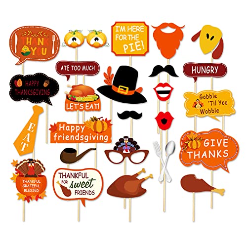 25 Count Thanksgiving Day Friendsgiving Big Photo Booth Props Kit for Autumn Funny Turkey Day Party Decorations Supplies DIY Selfie Props Set with WoodArtSupply
