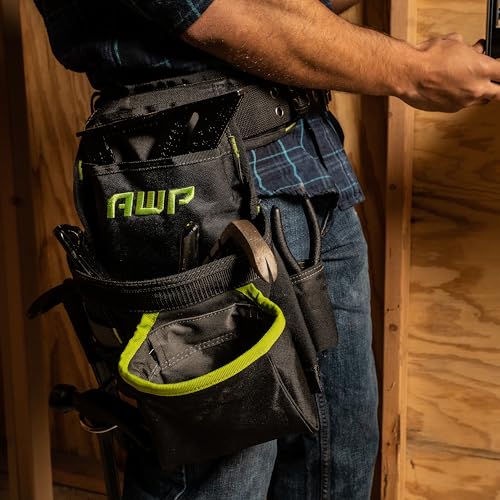 AWP TrapJaw Carpenter Tool Pouch | Tiered 9 Pocket Design with Steel Hammer Loop | Black AWP