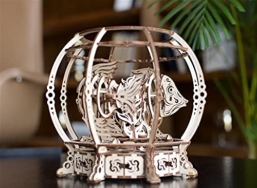 UGEARS 3D Puzzle Mechanical Aquarium - Creative 3D Wooden Puzzles Idea - Aquarium Wood Model Kit - Unique Wooden Puzzle - 3D Puzzles for Adults and UGEARS