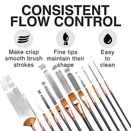Professional Artist Paint Brush Set of 12 - Painting Brushes Kit for Kids, Adults Fabulous for Canvas, Watercolor & Fabric - for Beginners and Benicci