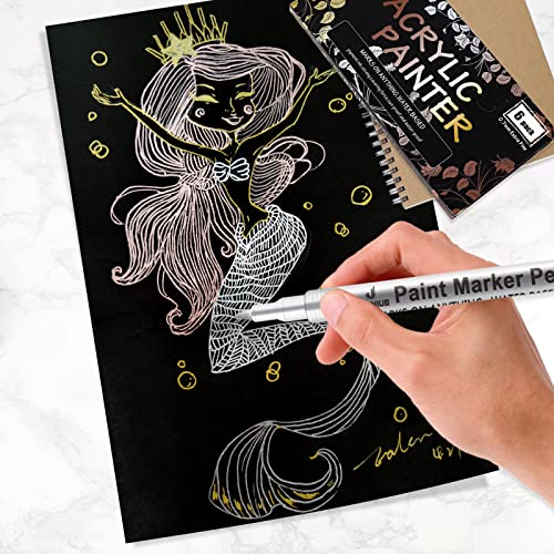 JEFFNIUB 6 Gold,Silver,Rose Gold Paint Pens and 6 Rose Gold Acrylic Paint Markers 0.7 Fine Tip, Bundle for Fabric,Wood, Paper, Photo Album, Ceramic, JEFFNIUB