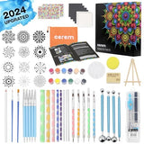 Mandala Dotting Tools Kit with Acrylic Paints and Reusable Stencils - Dot Art Set for Rock Painting, DIY Craft Project, Home Decor Drawing Activity CEREM