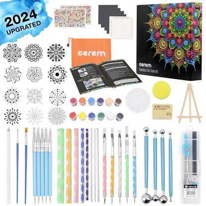 Mandala Dotting Tools Kit with Acrylic Paints and Reusable Stencils - Dot Art Set for Rock Painting, DIY Craft Project, Home Decor Drawing Activity