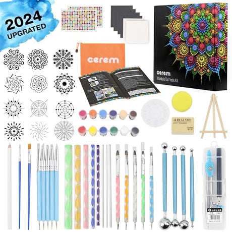 Mandala Dotting Tools Kit with Acrylic Paints and Reusable Stencils - Dot Art Set for Rock Painting, DIY Craft Project, Home Decor Drawing Activity CEREM