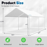 Quictent 10'X20' Heavy Duty Carport Car Canopy Carport Tent Car Shelter Canopy Outdoor Carport Canopy Boat Shelter-White Quictent