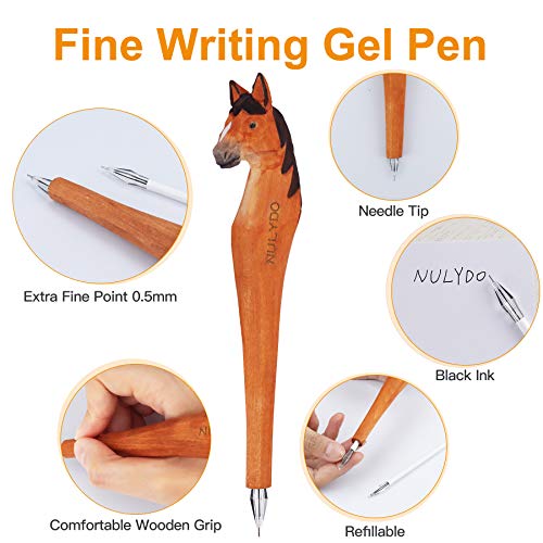NULYDO 100% Handmade Wood Carved Animal Gel Pen | Horse, Cute Stationary School Supply Office Supply, Fun Pen Novelty Writing Pen, Unique Gift Pen NULYDO