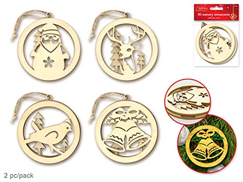 Assorted 3D Scenery Unfinished Blank Wooden Christmas Ornaments for Painting and Crafts, Set of 8 Wowser