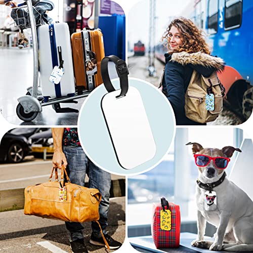 10pcs Sublimation Blanks Luggage Tags with Strap, White Blank Backpack Travel Bag Baggage Tags Double Sided MDF Rectangle Name ID Card Label Tag WACAR