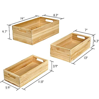 MACVAD Set of 3 Unfinished Wooden Crates, Large Wooden Storage Crates for Display Rustic, Farmhouse Style Storage Container Baskets Boxes for Home