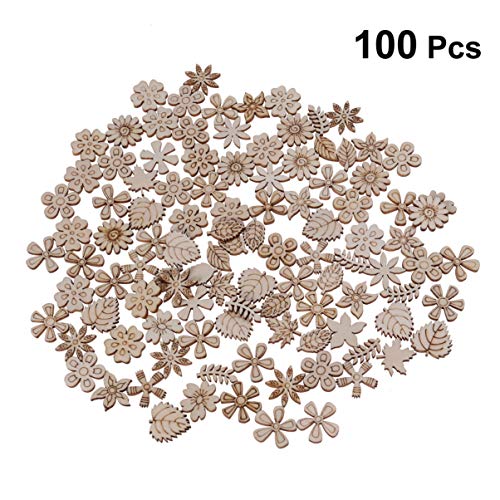 MILISTEN Wooden Flowers 100Pcs Mini Wooden Slice Wood Discs Slices Flower Leaf Grass Slices Unfinished Wooden Cutouts Craft DIY Decoration