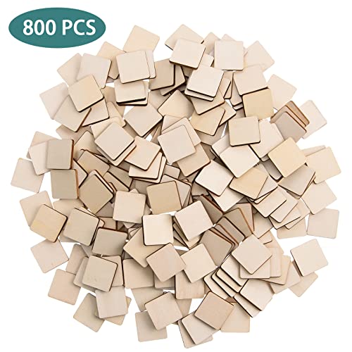 800 Pieces Unfinished Wood Pieces Blank Wood Squares Cutouts DIY Square Wood Slices Ornaments Round Corner Wooden Cutouts for DIY Crafts Decoration