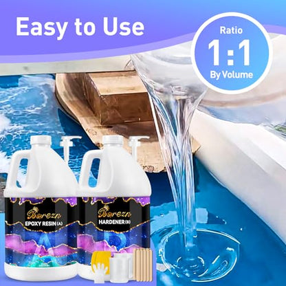 Bsrezn 2 Gallon Epoxy Resin Kit, Crystal Clear Hard Casting Resin and Curing Agent Hardener Resina Epoxica Transparente 2 Part Resin Art Supplies for - WoodArtSupply