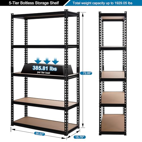 PACHIRA E-Commerce 72" Garage Shelving Heavy Duty Adjustable 5 Tier Storage Shelves with MDF Board Black Shelves for Garage,Kitchen,Office,35.43" PACHIRA E-Commerce