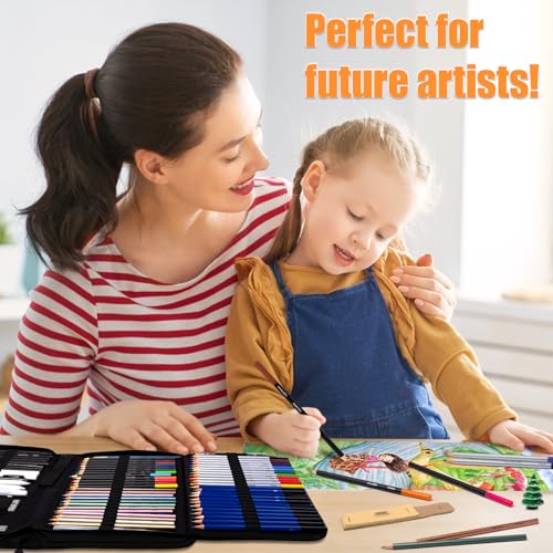 Drawdart Art Supplies Drawing Pencils Set - 76 Pack Pro Sketching Kit with Sketchbook & Watercolor Pad, Includes Graphite, Charcoal, Watercolor & Drawdart