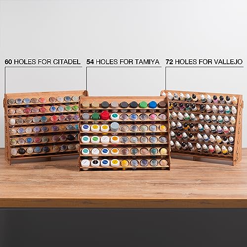 Plydolex Paint Rack Organizer with 54 Holes Suitable for Tamiya Paints - Wall-mounted Wooden Craft Paint Storage Rack - Craft Paint Holder Rack - WoodArtSupply