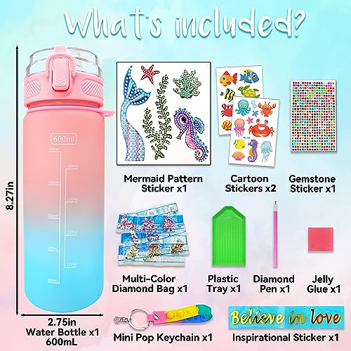 EDsportshouse Decorate Your Own Water Bottle Kits for Girls Age 4-6-8-10,Mermaid Gem Diamond Painting Crafts,Fun Arts and Crafts Gifts Toys for Girls EDsportshouse