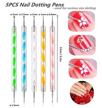 FULINJOY 5PCS Dotting Pens with 3 PCS Nail Painting Brushes, Double Ended Brush and Dotting Tool Kit, Nail Art Design Tools - WoodArtSupply