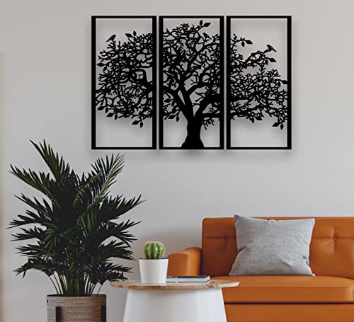 3 Panels Family Tree Metal Wall Decor Tree of Life Metal Wall Art, Home Bedroom Living Room Decor 3D Wall Art 3 Panels Family Tree Metal Wall Decor DEKADRON