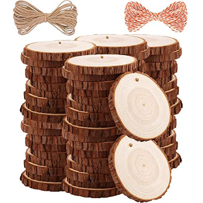 Natural Wood Slices TICIOSH Craft Unfinished Wood kit Predrilled with Hole Wooden Circles for DIY Crafts Wedding Decorations Christmas Ornaments Arts