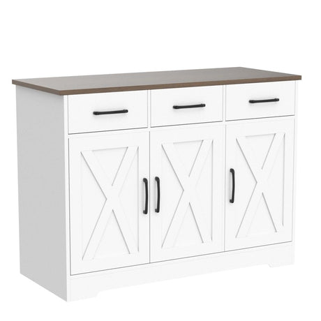 HOSTACK Modern Farmhouse Sideboard Buffet Cabinet, Barn Doors Buffet Storage Cabinet with Drawers and Shelves, Wood Coffee Bar Cabinet with Storage HOSTACK