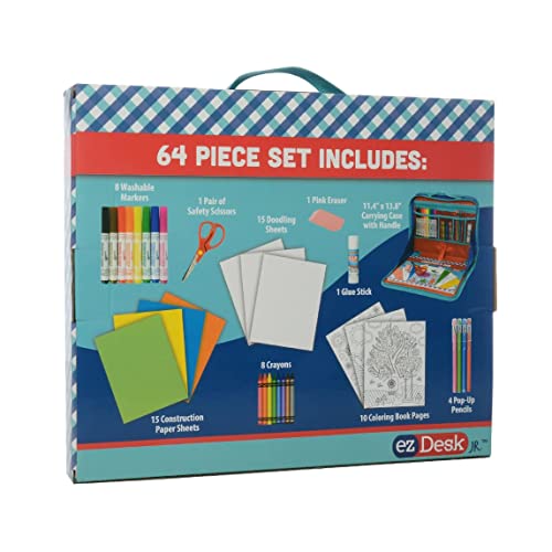 Kittrich Corporation EZDesk Travel Activity Kit, Laptop Style Desk with Writing and Kids Art Supplies, Perfect for Travel, 64 Piece set, 11.4" X KITTRICH