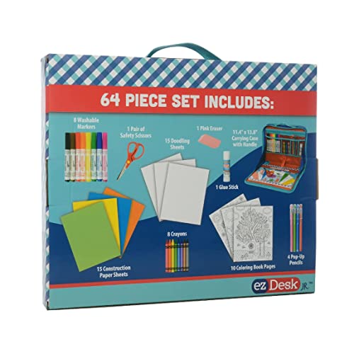 Kittrich Corporation EZDesk Travel Activity Kit, Laptop Style Desk with Writing and Kids Art Supplies, Perfect for Travel, 64 Piece set, 11.4" X - WoodArtSupply