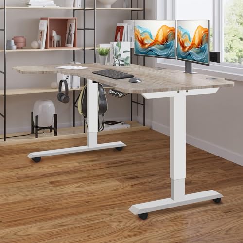 Sileye Adjustable Height L-Shaped Electric 59 Inch Sit-Stand Computer Desk with 3 Splice Boards, Lockable Casters-Ideal for Home Office, 59Inch, Oak Sileye