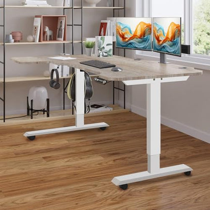 Sileye Adjustable Height L-Shaped Electric 59 Inch Sit-Stand Computer Desk with 3 Splice Boards, Lockable Casters-Ideal for Home Office, 59Inch, Oak - WoodArtSupply