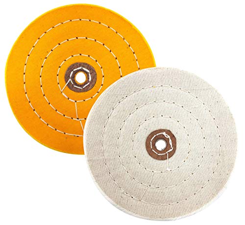 LINE10 Tools Buffing Wheel for Bench Grinder, Set of 2, 6 Inch, Yellow Firm and White Soft, Extra Thick LINE10 Tools