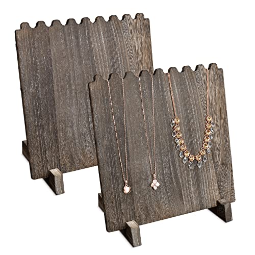 Ikee Design Set of 2 Wood Necklace Jewelry Display Stand for 8 Necklaces, Necklace Display Holder, Wood Plank Necklace Display Stand, Coffee Color Ikee Design