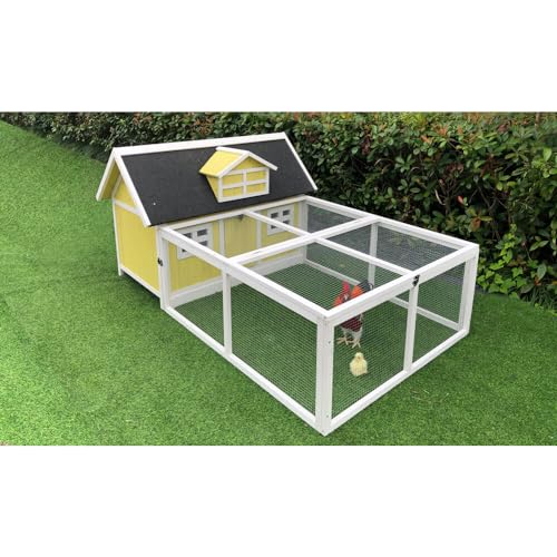 Hanover Outdoor Wooden Chicken Coop with Ramp, Large Wire Mesh Chicken Run, Waterproof Roof, Easy to Clean Removable Tray, Weather Resistant and - WoodArtSupply