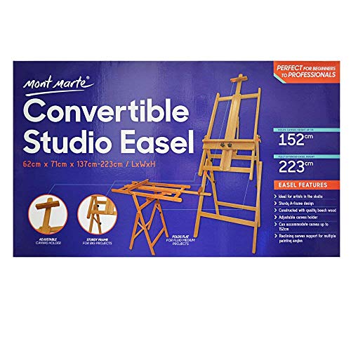 Mont Marte Convertible Studio Easel. Floor Easel Suitable for a Range of Canvas Sizes. Easy Height and Tilt Adjustment. MONT MARTE