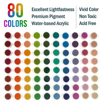 U.S. Art Supply Professional 80 Color Set of Acrylic Paint Jar Set - 3.68mL Jars - Rich Vivid Colors for Artists, Students, Beginners - Canvas - WoodArtSupply